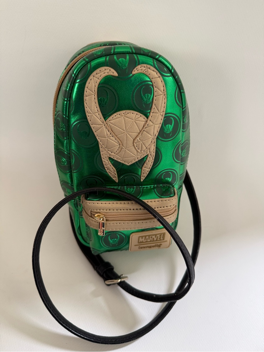 Loungefly Metallic Green Loki Mini Crossbody with Beige Appliqué